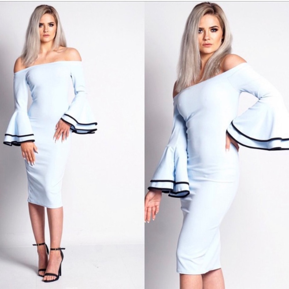 Brand New Baby Blue & Black Flare Arm Dress